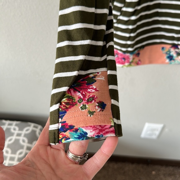 Ampersand Avenue Double Hood Hooded Sweatshirt Floral & Striped Green Medium - Picture 4 of 15